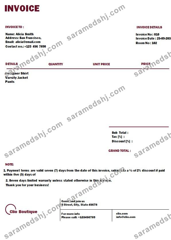 Free Boutique Invoice Template
